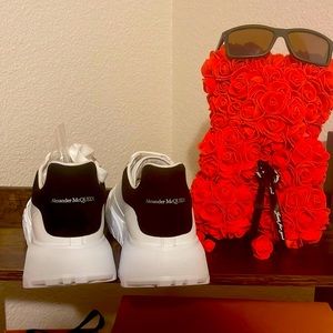 Alexander McQueen Leather Sneakers. Size 38 in black and white. Runs big.